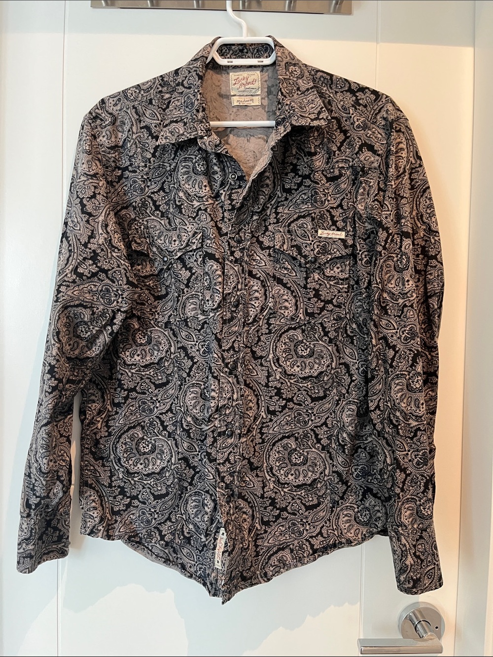 Lucky Brand Paisley Button-Up in Black and Cream